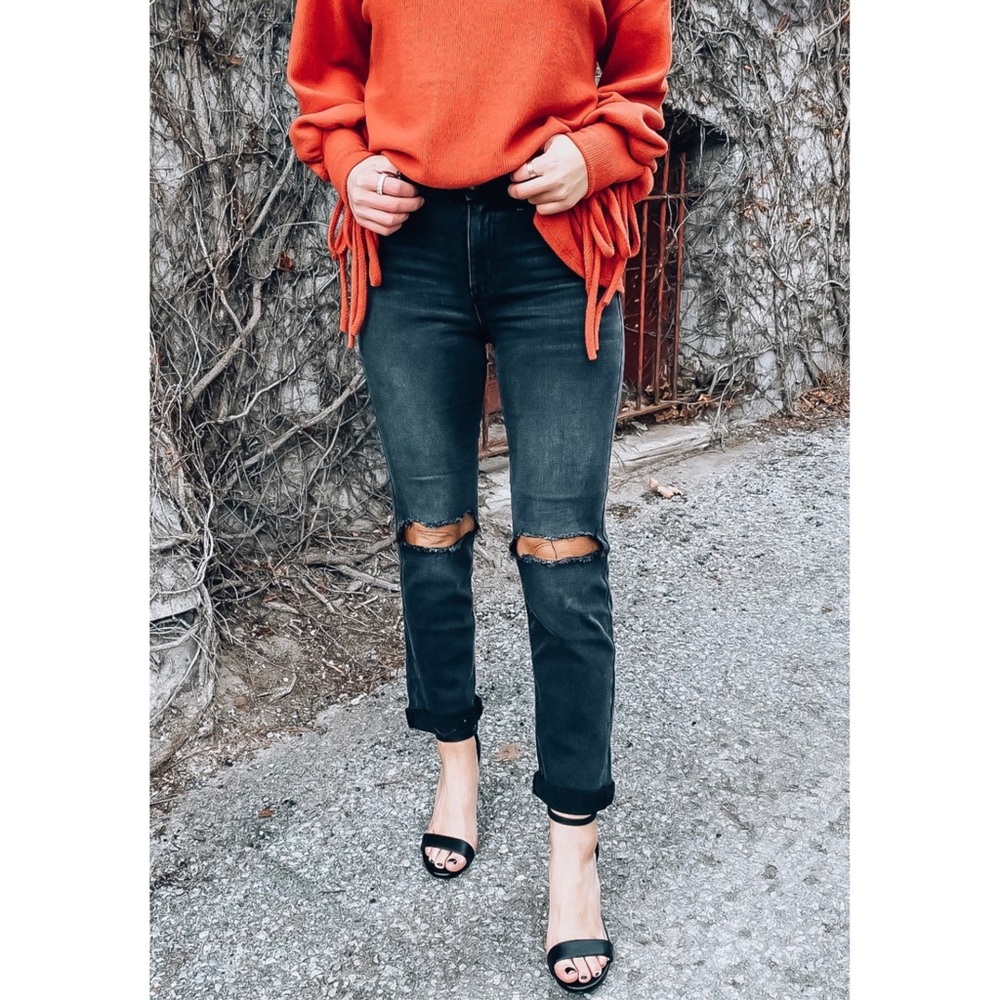 Black Ripped Girlfriend Jeans 26
